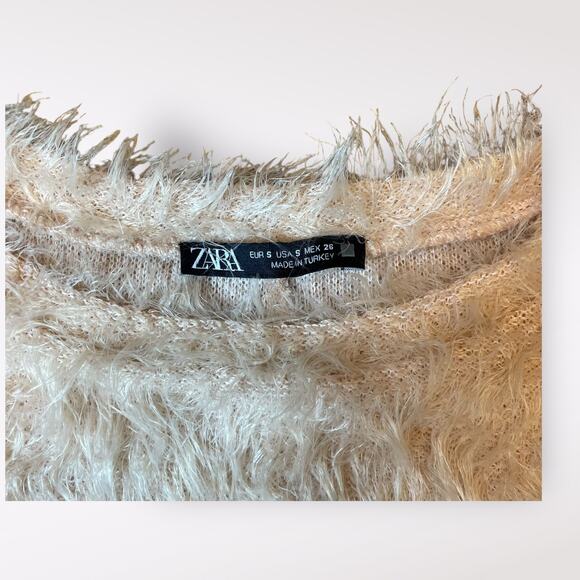 Zara Peach Furry Funky Indie Boho Long Sleeved Sweater Size S - Picture 2 of 10